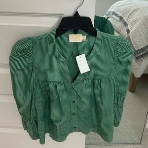 Nation LTD green stripe shirt, size small